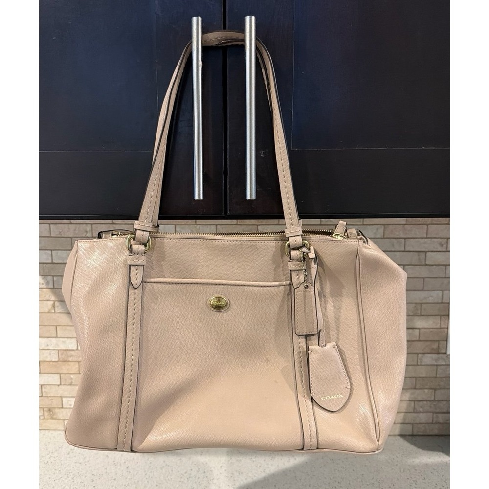 Coach F25669 Beige Taupe Saffiano Leather Tote Shoulder Bag Purse